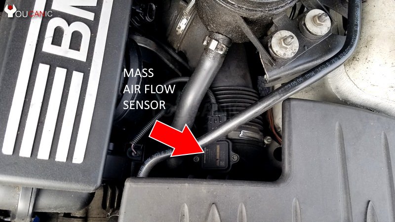 locaiton of mass air flow senosr on BMW  3-Series E90 E91 E92 E93